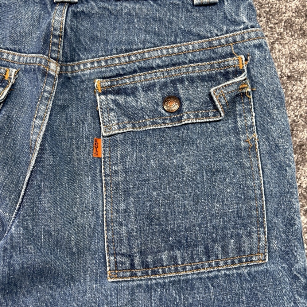 Vintage 70s Levis Safari Bush Jeans Mens 28x30 Blue Flared Bootcut Orange Tab - Picture 7 of 13